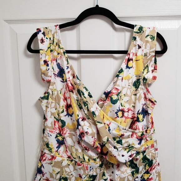 Tan Floral Eshakti Lined Dress with Pockets! - Picture 3 of 8